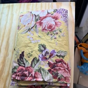 RALPH LAUREN HOME Vintage Parsonage Yellow Floral Twin Flat Sheet Ruffle Cotton